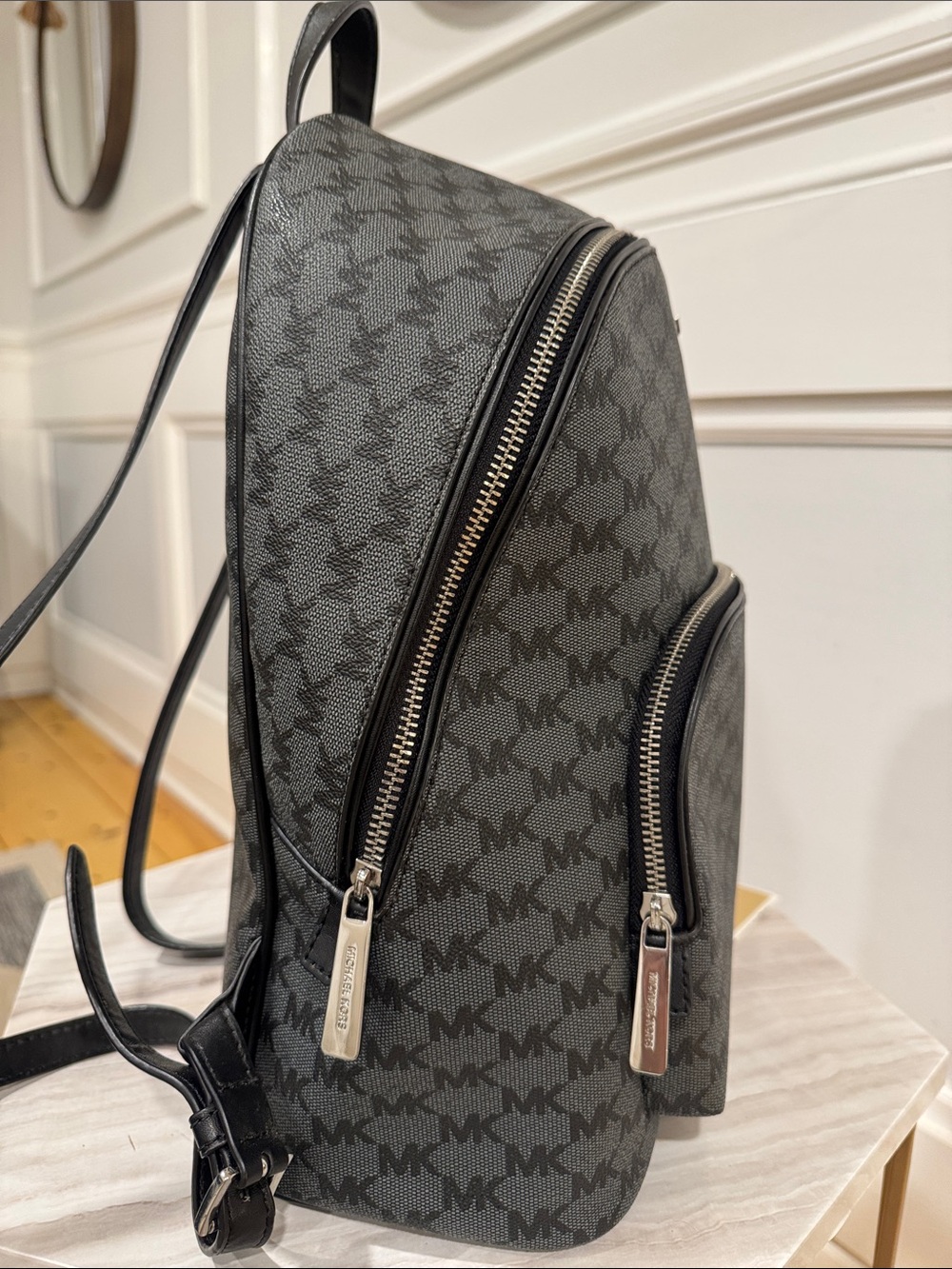 Michael Kors Bag Jet Set MK Logo Black Gray Backpack - Picture 7 of 17